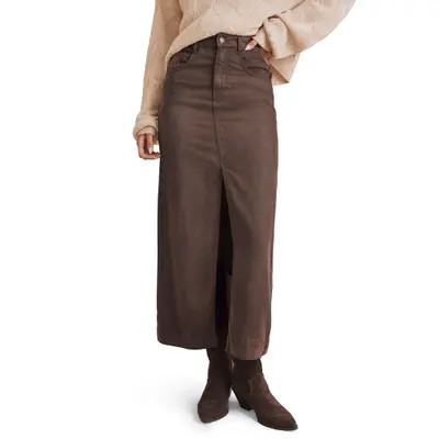 Splendid Ryder Front Slit Denim Skirt in Java Brown at Nordstrom, Size Medium | Nordstrom