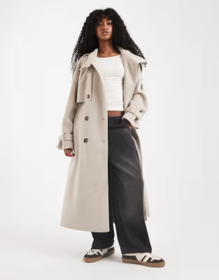 ASOS DESIGN brushed longline funnel neck trench coat in oatmeal melange | ASOS (Global)