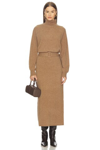 L'Academie By Marianna Leslia Belted Midi Dress in Dark Camel from Revolve.com | Revolve Clothing (Global)