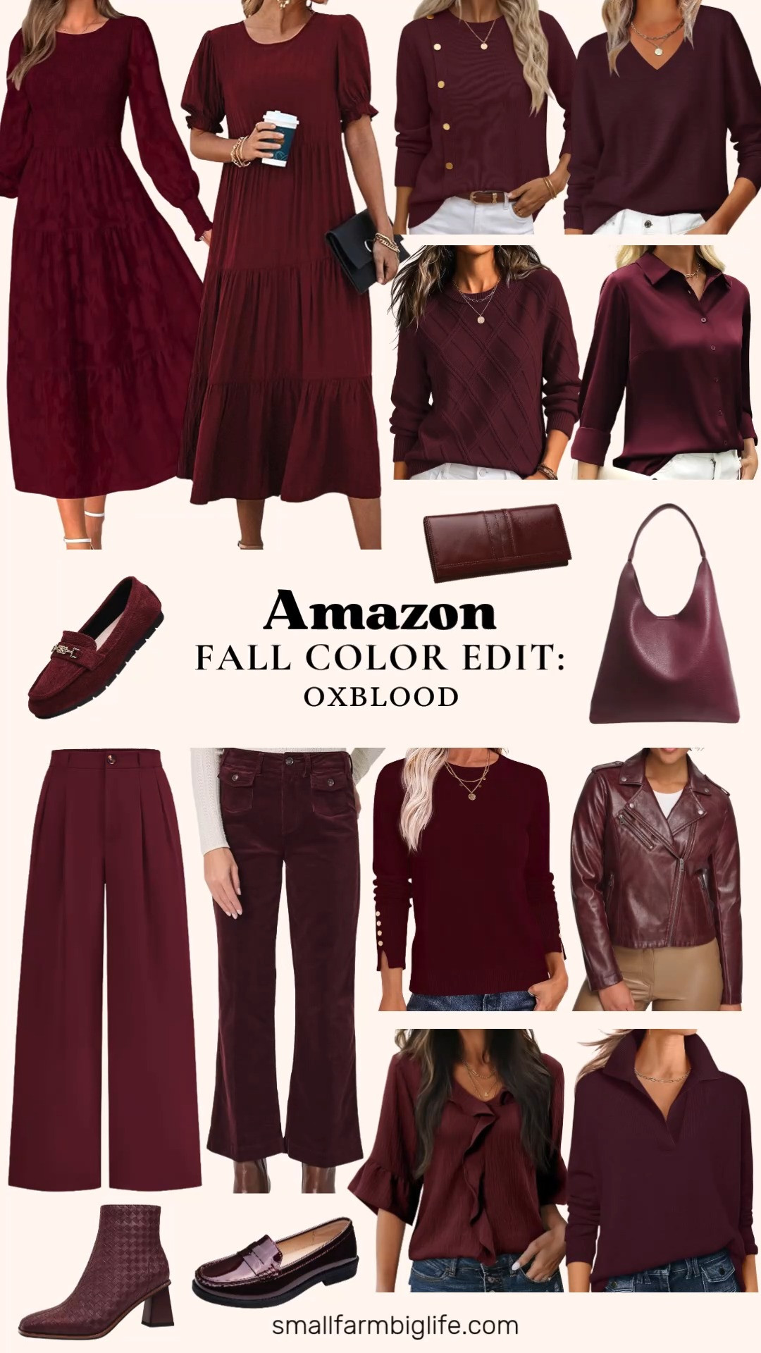 Oxblood is one of my favorite fall colors, and this roundup covers shoes, outerwear, dresses, sweaters, and accessories all in that rich, wine toned shade.

Start with patent leather penny loafers or a chunky retro ankle bootie for your shoe rotation, then layer in a faux leather asymmetrical moto jacket for an easy night out look. For workwear, mix in wide leg palazzo trousers, a button front knit pullover, or a polo sweater with the corduroy mini skirt for a business casual outfit that still feels seasonal. A boho floral midi dress and a satin button down round out the versatile pieces, and a slouchy hobo bag with an RFID wallet finish the whole edit.

#oxblood #fallfashion #falloutfits #amazonfashion #businesscasual 

 #LTKootd #LTKOver40 #LTKWorkwear