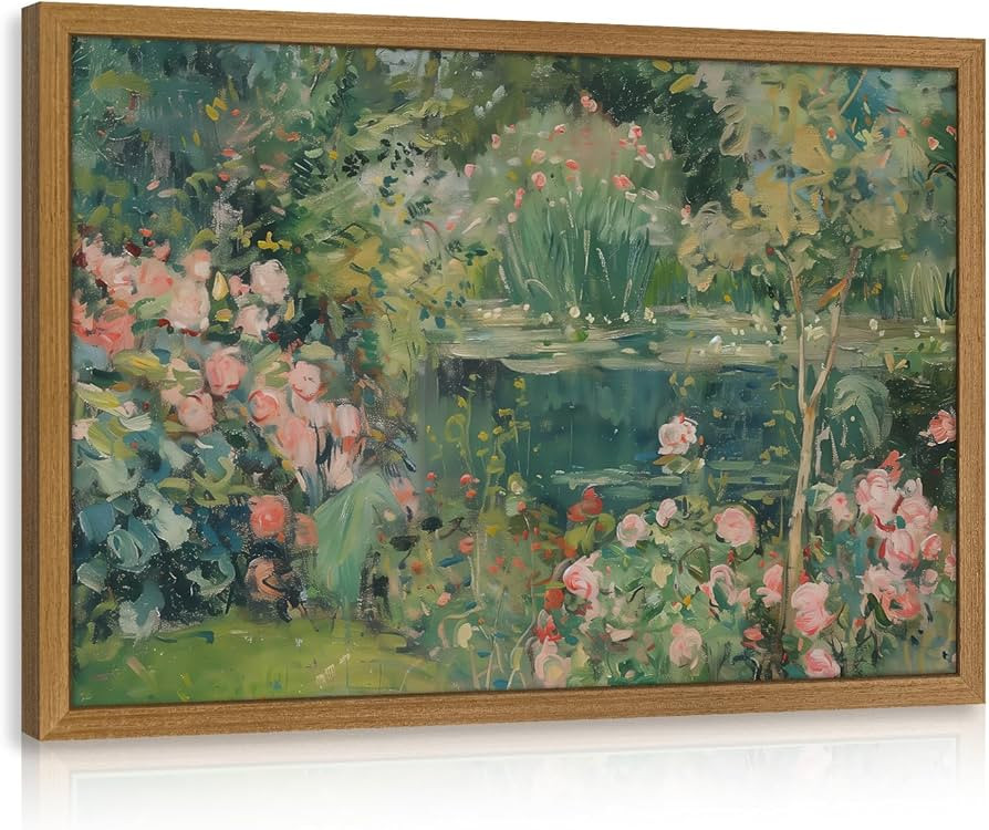 CAZLOUC Vintage Floral Wall Art, Rose Garden Pond Still Life Wall Decor, Retro Romantic Flower Po... | Amazon (US)