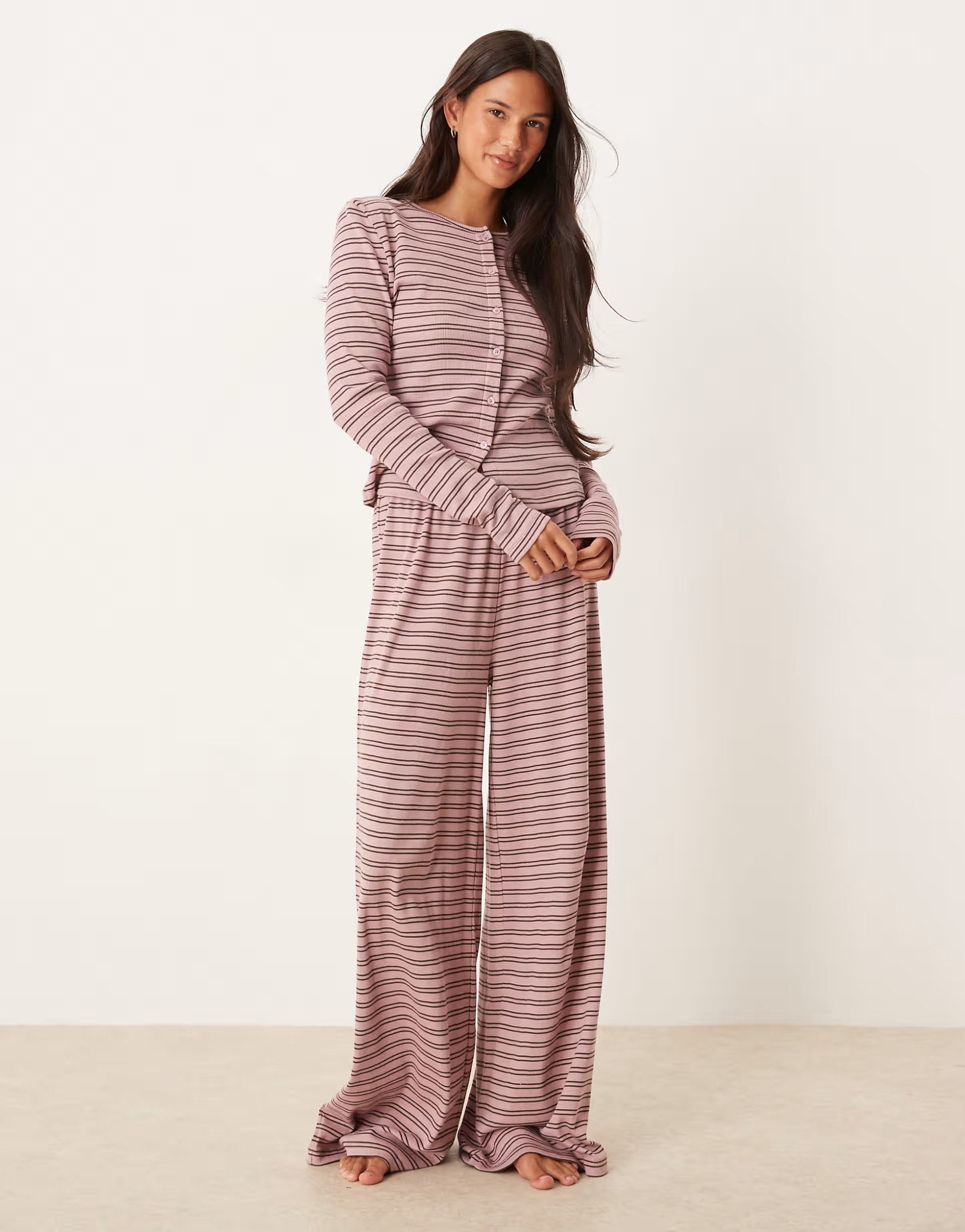 ASOS DESIGN rib cardigan in pink & brown stripe | ASOS | ASOS (Global)