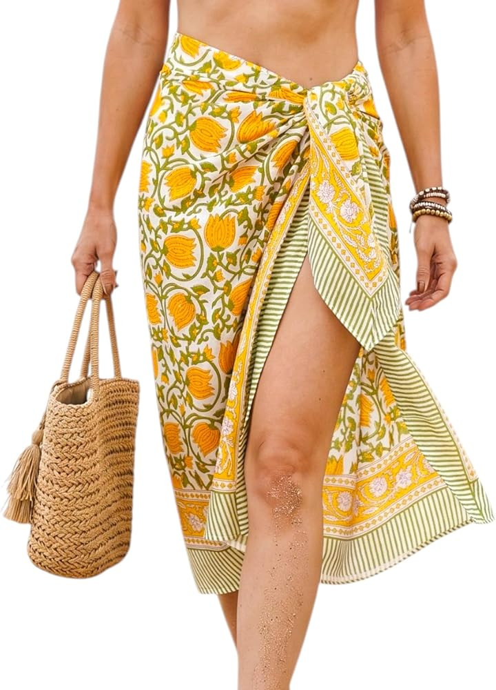 Swimsuit Coverup for Women - 100% Cotton Hand Block Sarong Wraps for Women Pareo Beach Cover Up S... | Amazon (US)