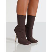 SOUFFLE CHOCOLATE KNIT STILETTO HEEL SOCK ANKLE BOOT - US 5 | Public Desire (US & CA)