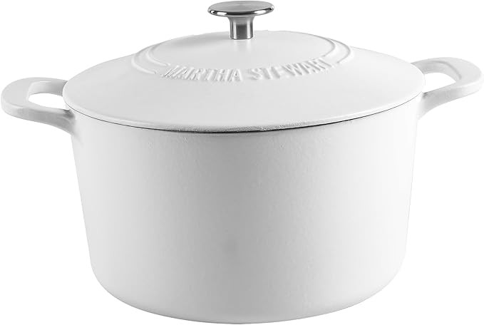MARTHA STEWART Gatwick 7-Quart Enamel Cast Iron Dutch Oven Pot with Lid – Matte White – Durab... | Amazon (US)