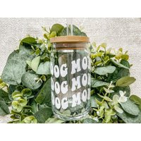 Dog Mom Iced Coffee Glass, Boho Lover Gifts, Mug, Can Glass With Bamboo Lid & Straw | Etsy (US)