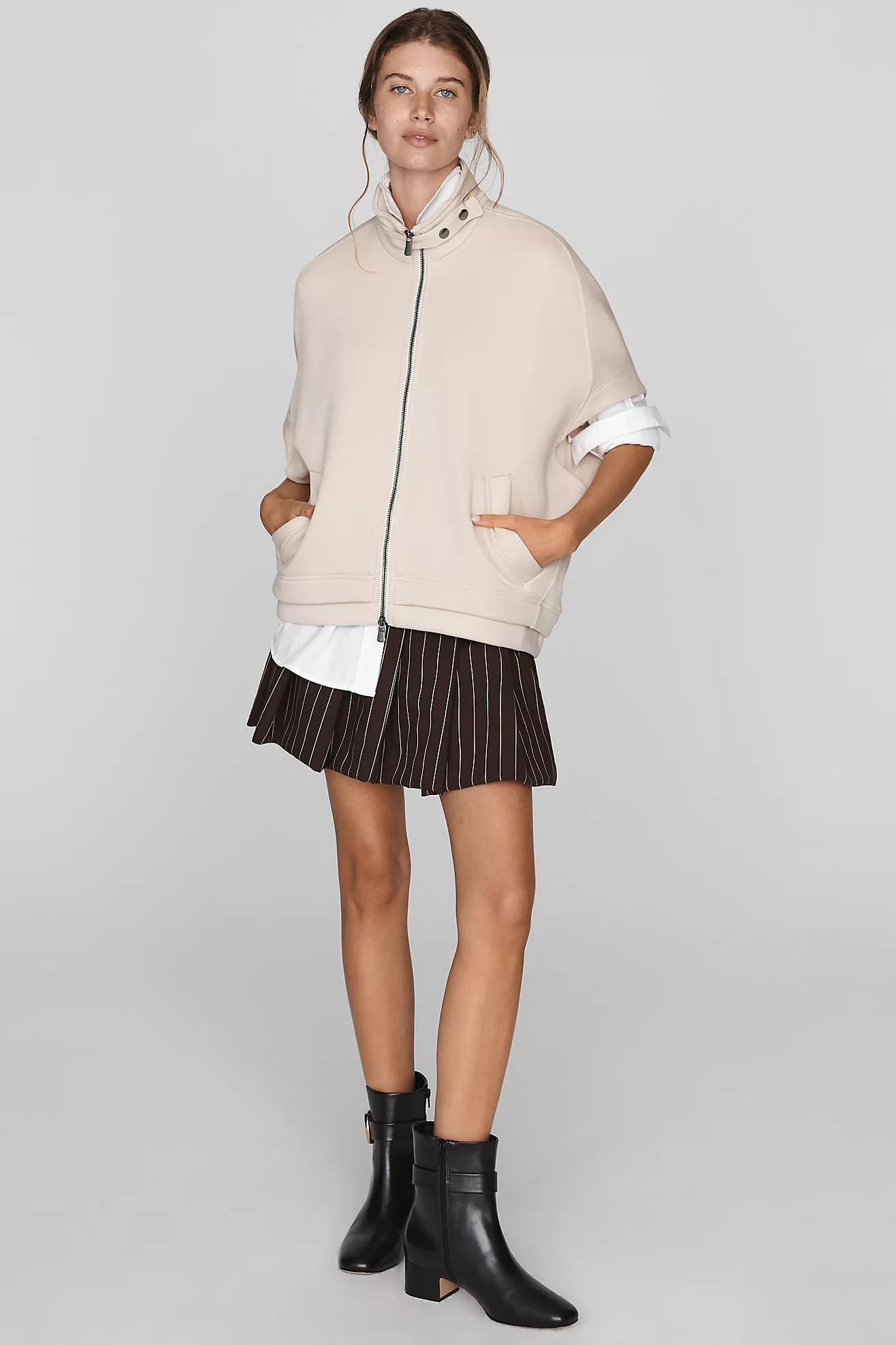 Maeve Short-Sleeve Funnel-Neck Zip-Up Sweatshirt | Anthropologie (US)