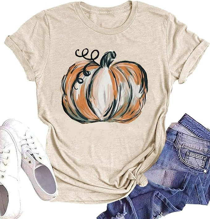 Fall Shirts for Women Halloween Pumpkin Graphic Tees Thanksgiving Family Turkey Tops Cute Autumn ... | Amazon (US)