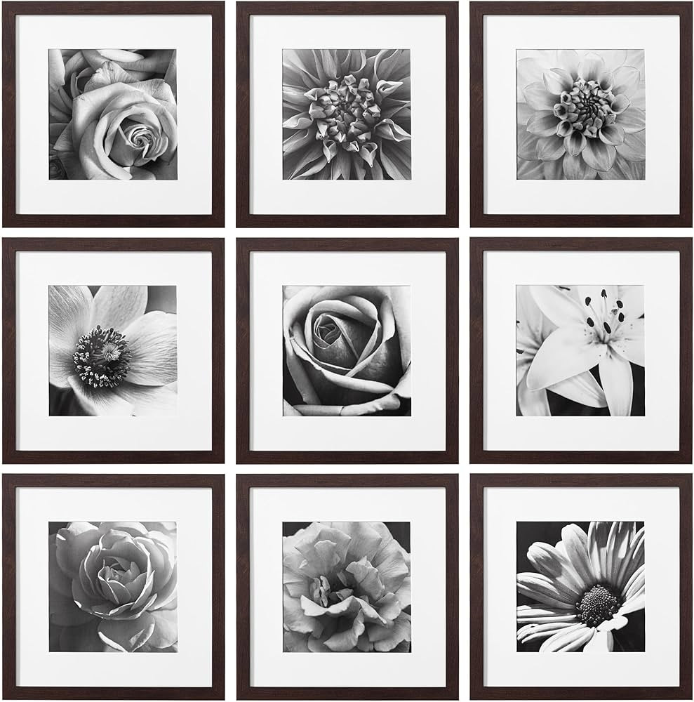 eletecpro 12x12 Picture Frames Set of 9 Modern Gallery Wall Frame Set Displays 8x8 Photo with Mat... | Amazon (US)