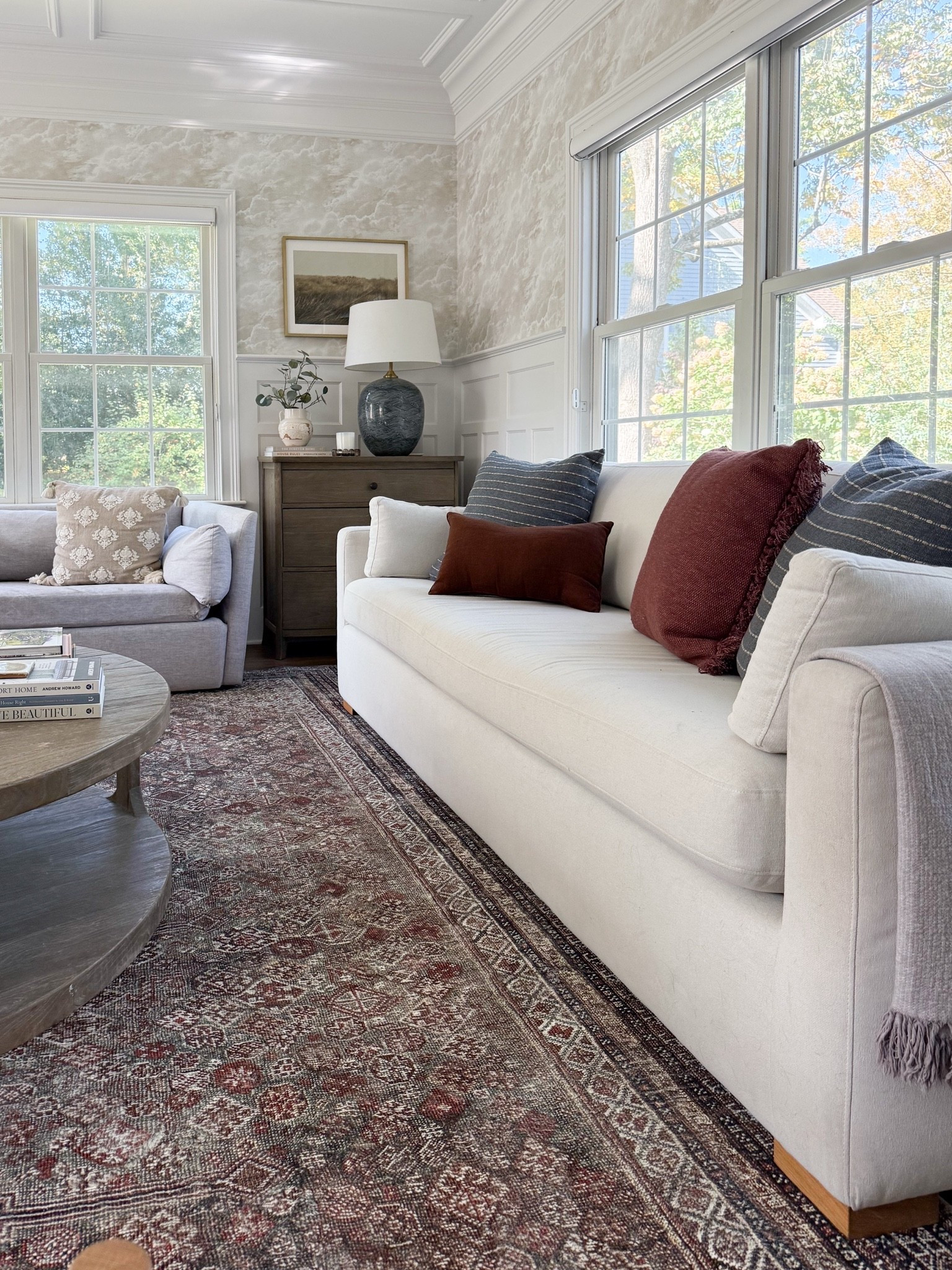 Cozy fall living room with the prettiest seasonal colors… this rug is brand new and SO soft I can’t even believe it! Also linking most of our throw pillows that are still available and so pretty for fall 🍂
