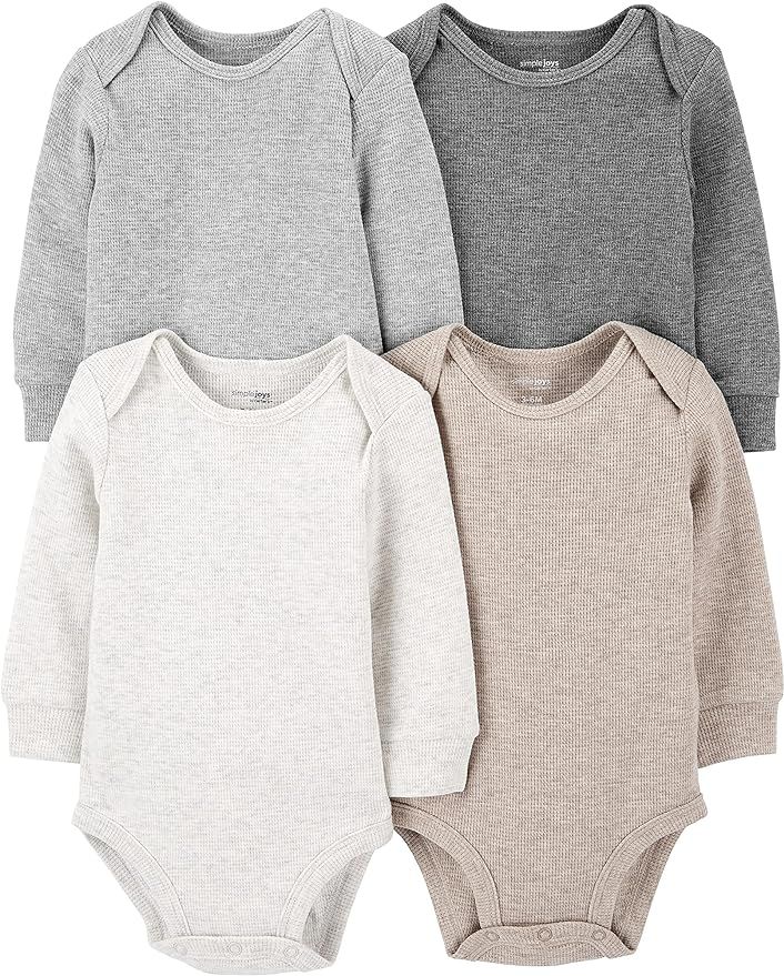 Simple Joys by Carter's Unisex Babies' Long-Sleeve Thermal Bodysuits, Pack of 4 | Amazon (US)