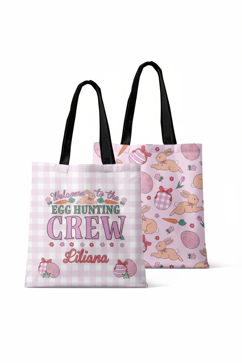 Personalized Tote Bags | Hoppy Spring Pink | Caden Lane