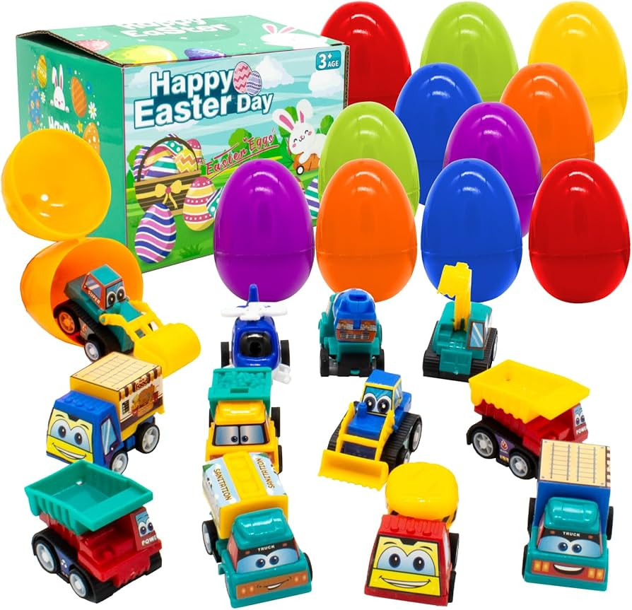 12Pcs Easter Eggs with Mini Pull-Back Cars, Stuffed Easter Toy Eggs, Easter Gifts for Over 3 Year... | Amazon (US)