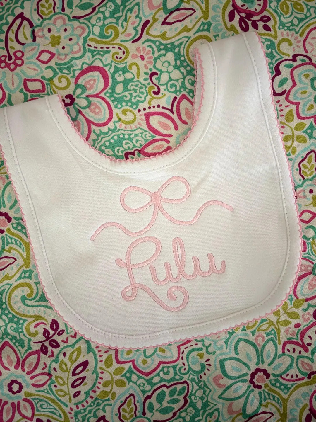 Monogrammed Bib With Picot Trim-bow Design, Baby Shower Gift, Personalized Baby Gift - Etsy | Etsy (US)