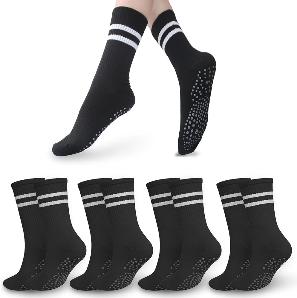 Wildarms 4 Pack Pilates Socks with Grips for Women Soft Non Slip Crew Yoga Socks Pure Barre Gym A... | Amazon (US)