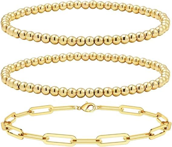 Reoxvo Bead Bracelets for Women Dainty Stretch Elastic Beaded Bracelets Set for Women Adjustable ... | Amazon (US)