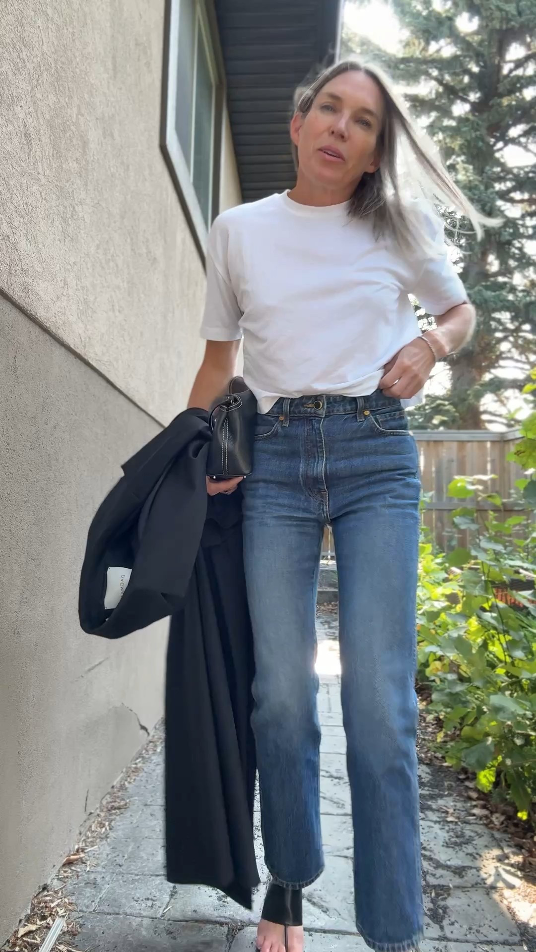 Simple just hits all the time. This Varley t-shirt is a great length for high rise denim. These jeans are an investment (I scoped mine on major sale) but they are a classic cut and colour and they truly are an amazing fit (I would say the most flattering jeans I own). Size up one size (they fit snug)  

#LTKstyletip #LTKover50style #LTKjeans