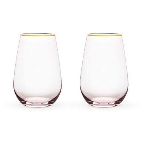 Twine Rose Wine Glasses, Gold Rimmed Pink Tinted Crystal Wine Glass Set, Stemless Wine Glasses, Set of 2, 18 Ounces | Amazon (US)
