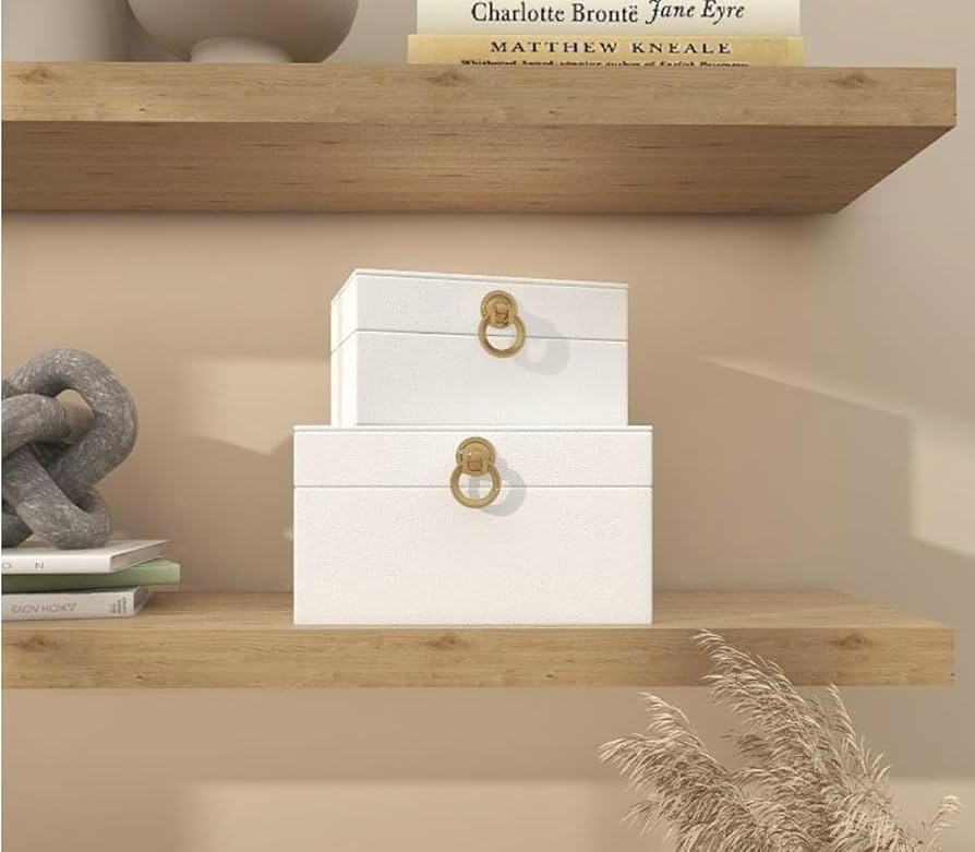 White Faux Leather Box, Set of 2 | Amazon (US)