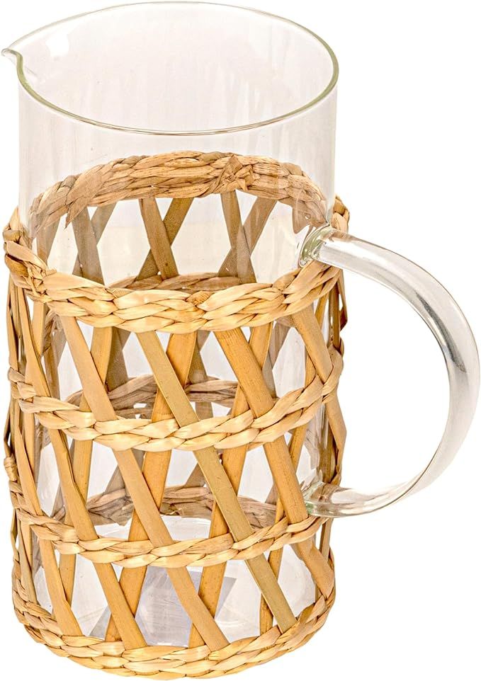 Creative Co-Op Glass Pitcher with Woven Sleeve, Natural | Amazon (US)