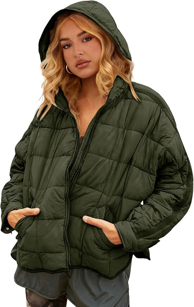 Bianstore Womens Oversized Splice Quilted Lightweight Hooded Puffer Jacket Casual Padded Coat | Amazon (US)