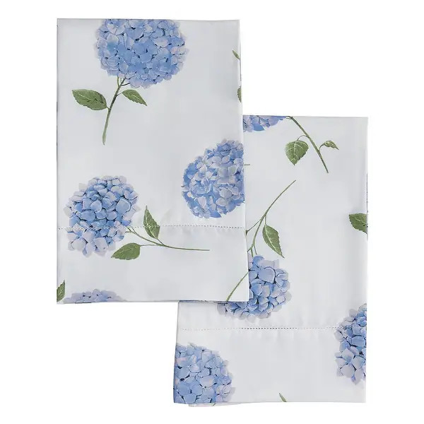 Printed Design Cotton Collection 400TC Hemstitch Blue Hydrangea Sheet Set and Pillowcases - Bed B... | Bed Bath & Beyond