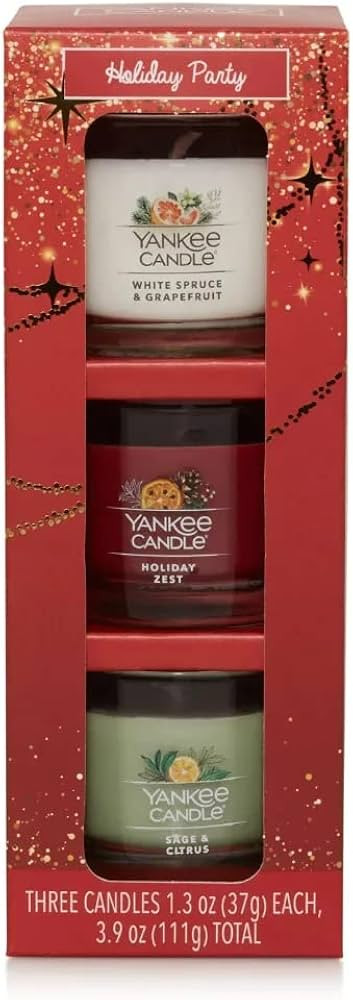 Yankee Candle Holiday Party White Spruce & Grapefruit, Holiday Zest, Sage & Citrus Mini Jar Candl... | Amazon (US)
