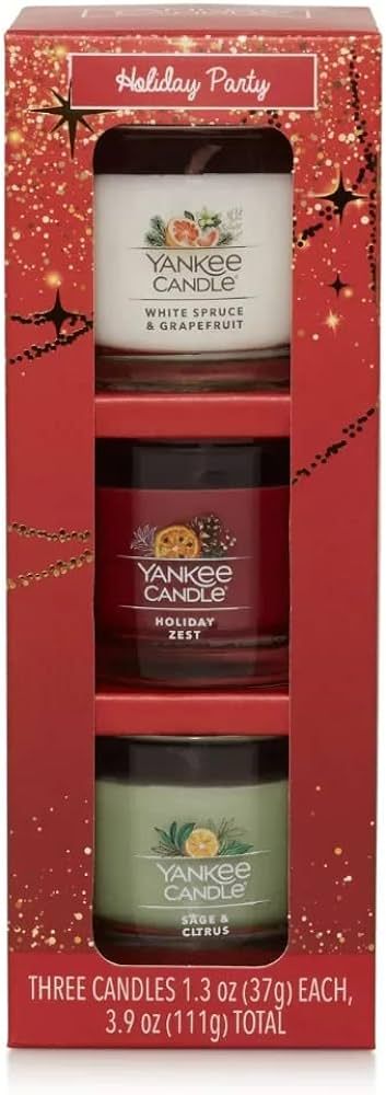 Yankee Candle Holiday Party White Spruce & Grapefruit, Holiday Zest, Sage & Citrus Mini Jar Candl... | Amazon (US)