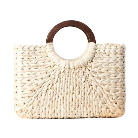 Straw Woven Handbag Tote Wood Handle Handwoven Bags Retro Summer Beach Purse | Walmart (US)