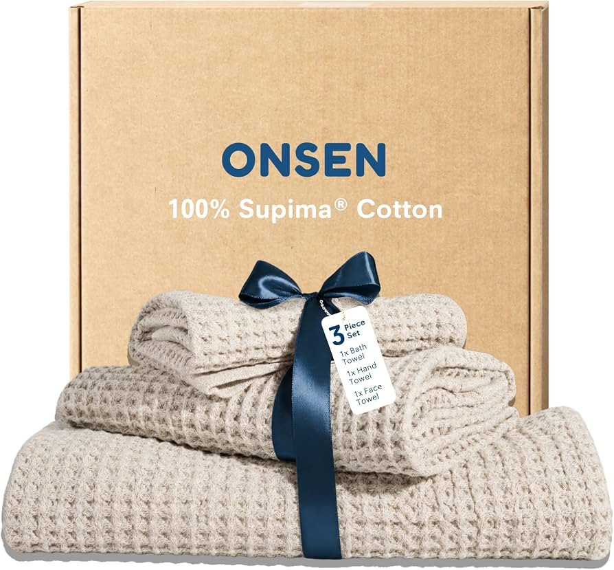 ONSEN Supima\u00ae Waffle Bath Towel Set, Quick Dry Lint Free 100% USA Cotton, Bath Hand and Face... | Amazon (US)