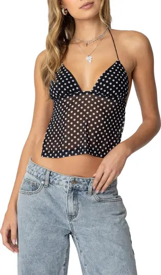 EDIKTED Dot Chiffon Halter Top | Nordstrom | Nordstrom