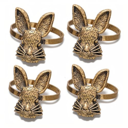 Easter Antique Bunny Napkin Rings Set of 4 Antique Gold Metal Rabbit Napkin Ring Holders for Easter Party Banquet Dinner Spring Table Decoration | Amazon (US)