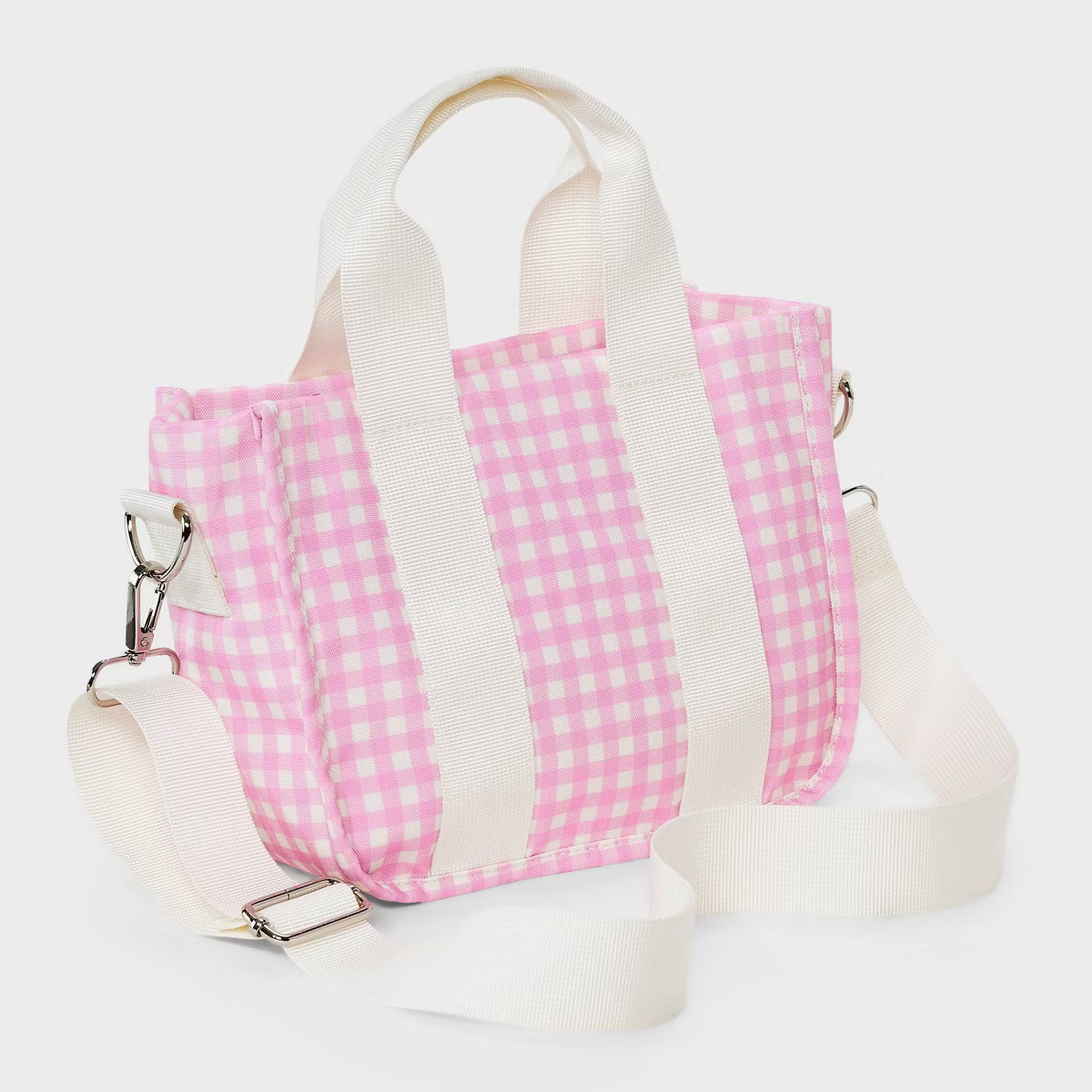 Girls' Mini Gingham Tote Crossbody Bag - art class™ Pink: Lightweight Woven Handbag, Adjustable... | Target