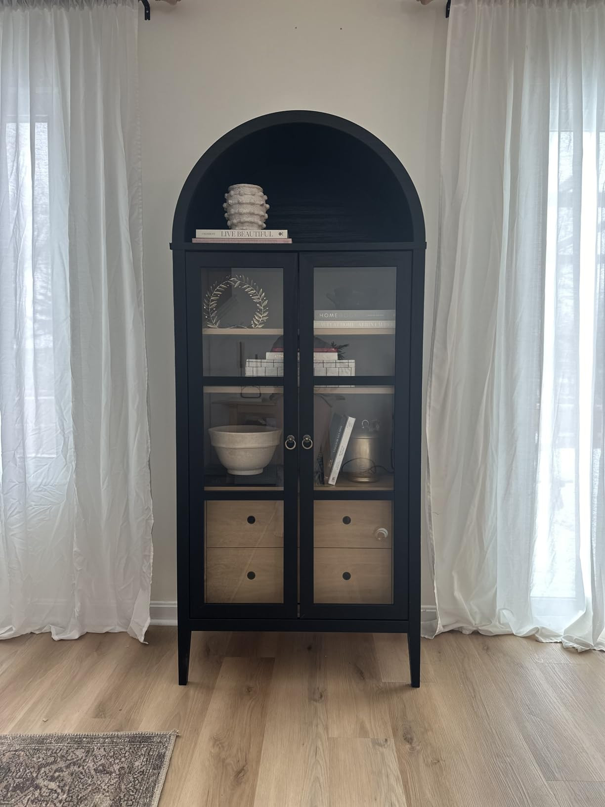 Modway Nolan Modern Farmhouse 71" Tall Arched Storage Display Cabinet in White Oak Wood Grain | Amazon (US)