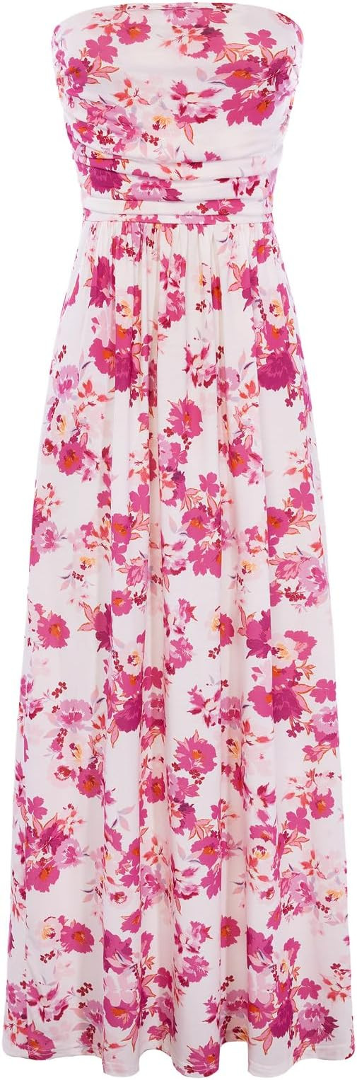 GRACE KARIN Women Strapless Dress Casual Loose Ruched Long Maxi Dress with Pockets | Amazon (US)