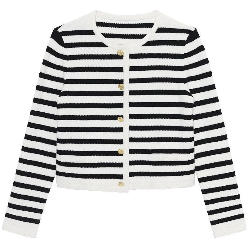 Button Up Wool Striped Cardigan | GoeliaGlobal