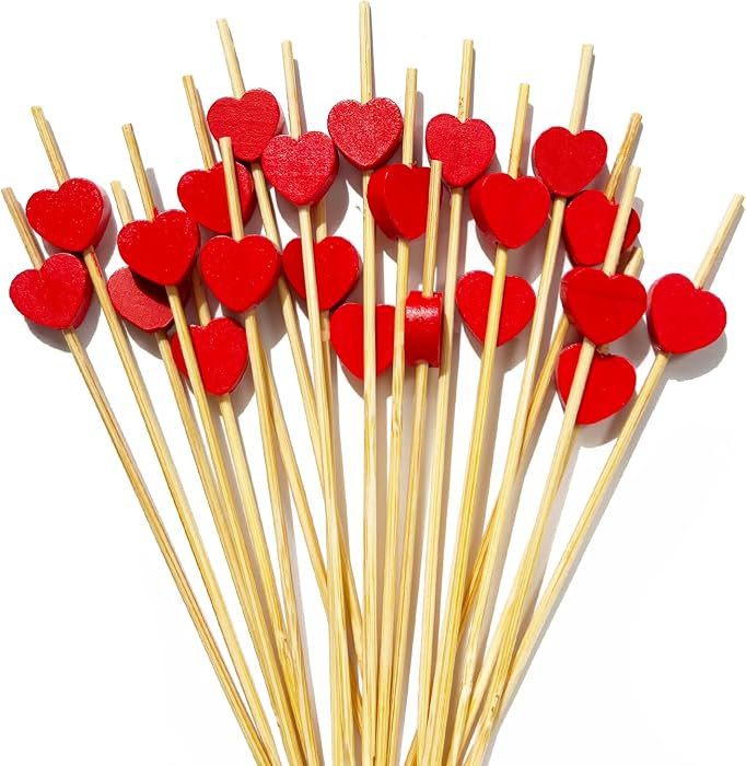 Cocktail Picks, 4.7 Inch Red Heart Toothpicks for Appetizers,100 PCS Bamboo Cocktail Sticks Skewe... | Amazon (US)