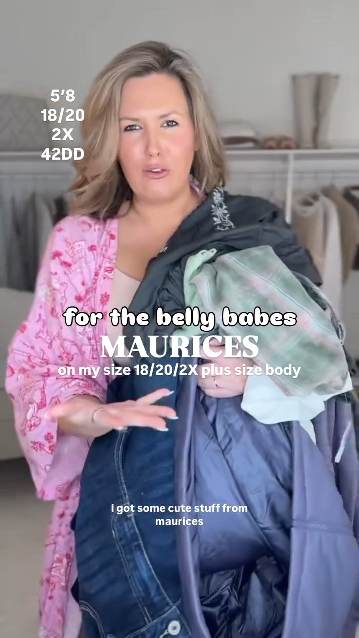 Maurices plus size haul! 1. Wearing a 2X in the pants and 3X in the bottoms. 2. Wearing an 18 in the jeans and 1X in the peplum blouse. 3. The green tank is a 2X and the flannel is a 3X! 4. The jeans are a 18W, the white long sleeve is a 2X, the vest is a 2X and runs small. Size up if inbetween in the pullover, vest, snap shirt, and skinny jeans. The flares run trues and barrels run oversized.  Shapewear runs true I’m in 2x! Use code ASHLEYDXSPANX 

Plus size fashion, everyday outfit ideas, trendy fashion, Maurices haul, ootd, mom style, affordable fashion

#LTKMidsize #LTKPlusSize #LTKOver40