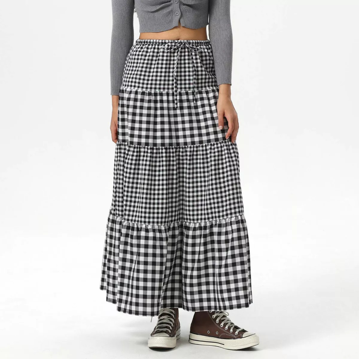 Women's Elastic Waistband Maxi Skirt - Wild Fable™ Black Gingham | Target