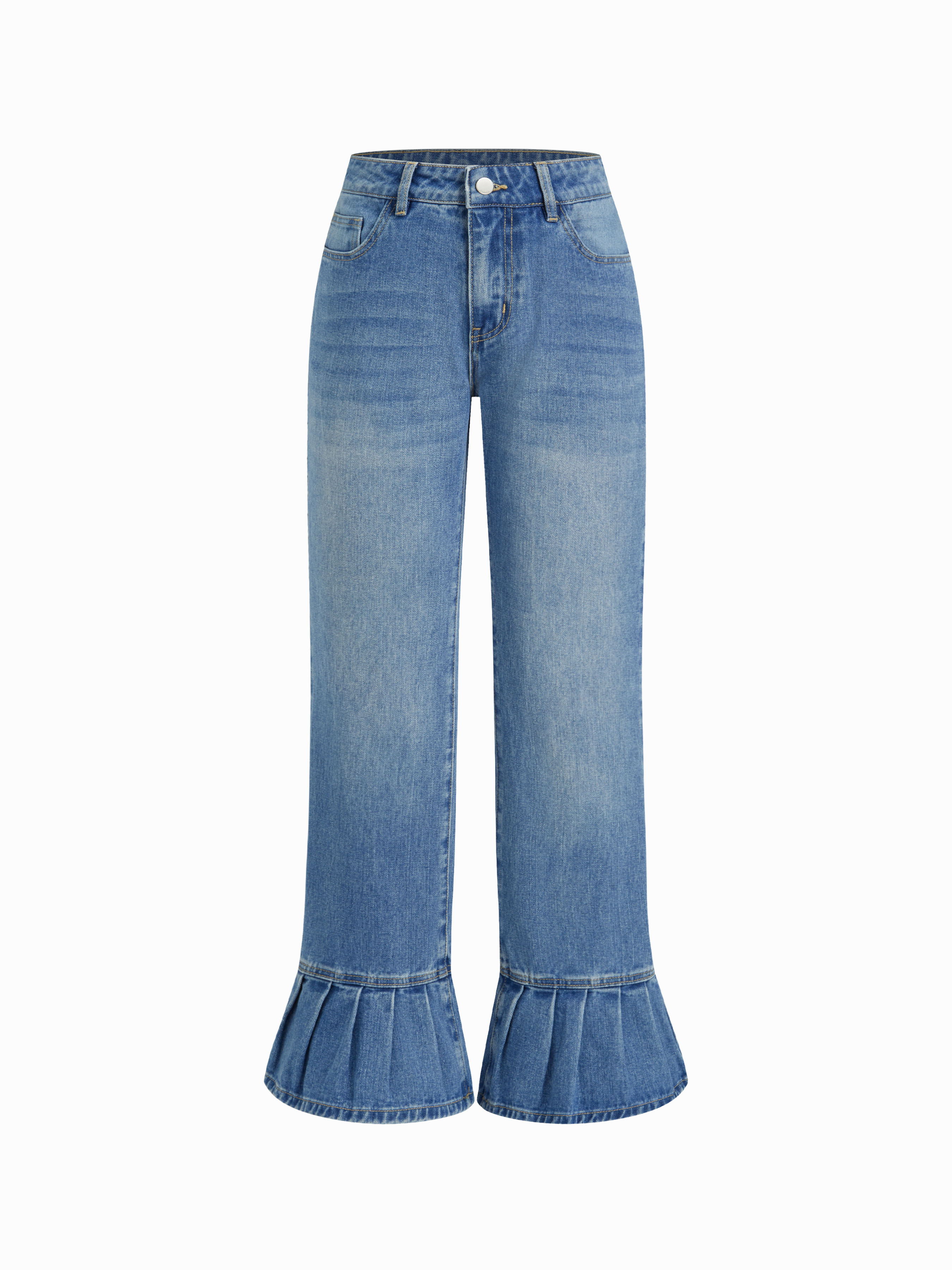 Denim Cider Denim Low Rise Pleated Hem Straight Leg Trousers For Daily Casual | Cider