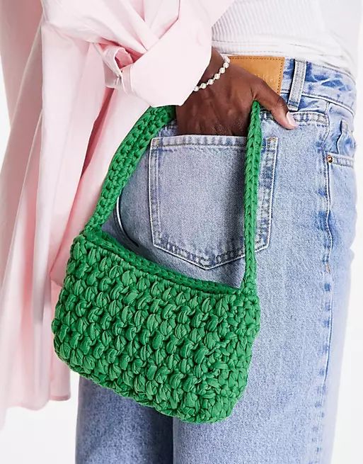 Topshop crochet shoulder bag in green | ASOS (Global)