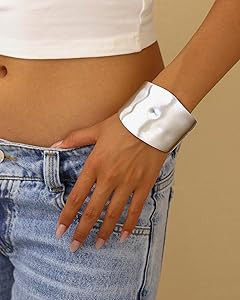 Bangle Bracelets for Women | 14K Gold Plated Trendy Wide Bracelets | Hinged Arm Cuff Bangles Chun... | Amazon (US)