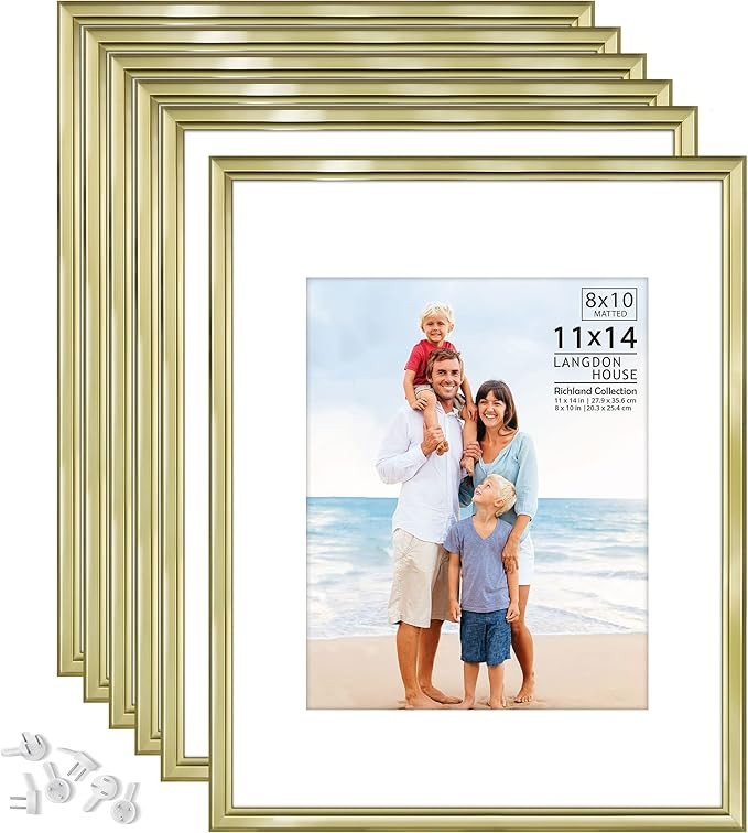 Langdon House 11x14 Picture Frames Set w/Mat for 8x10 Photo (Gold, 6 Pack), Distinguished Edging ... | Amazon (US)