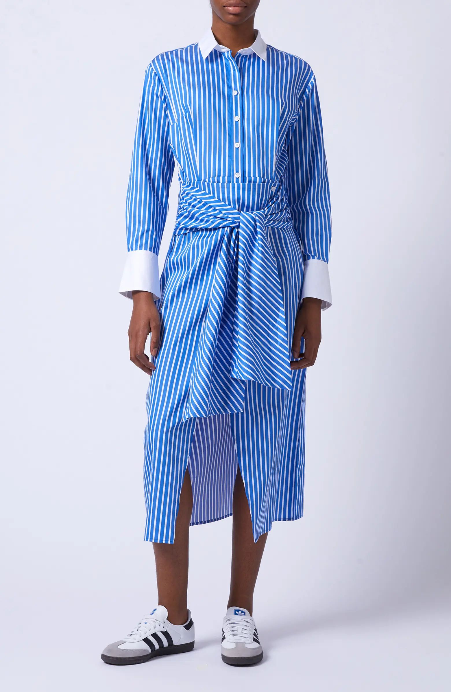 French Connection Alexis Stripe Belted Long Sleeve Tie Waist Cotton Shirtdress | Nordstrom | Nordstrom