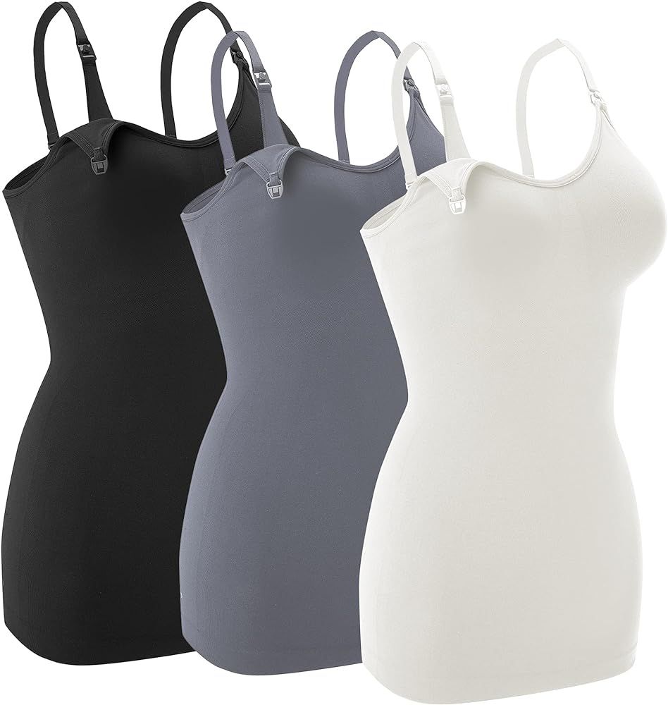 Nursing Tank Tops for Breastfeeding - Pregnancy Must Haves Maternity Camisoles with Built in Bra | Amazon (US)