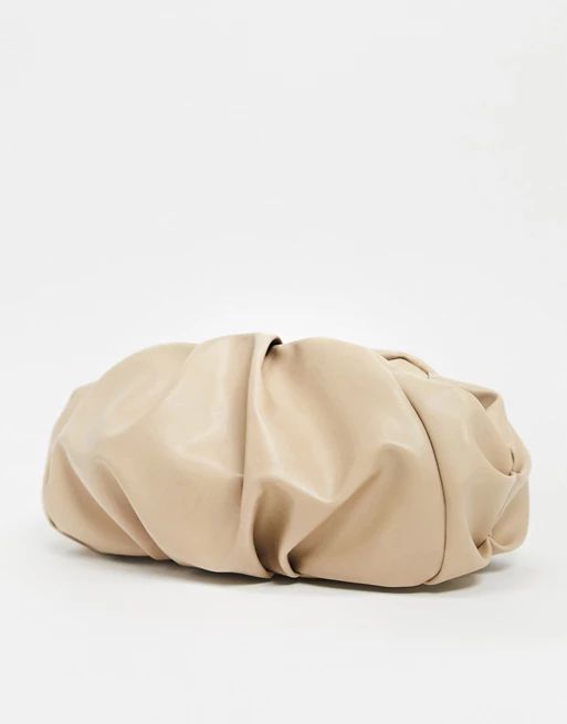 ASOS DESIGN oversized ruched clutch bag in beige | ASOS (Global)