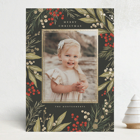 "Winter Woods" - Customizable Foil-pressed Holiday Cards in Black by Wildfield Paper Co. | Minted
