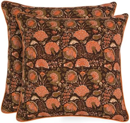 Ridhi Burgundy Preppy Grandmillennial Pillow Covers Set of 2-16" x 16" Cotton Throw Pillow Covers... | Amazon (US)