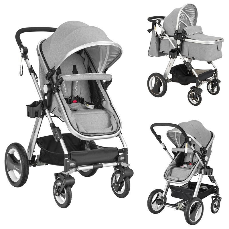 Costway Folding Aluminum Infant Baby Stroller Kids Carriage Pushchair W/ Diaper Bag Gray | Target