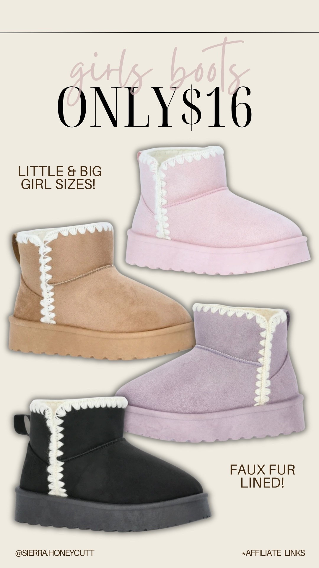 $16 ADORABLE boots for girls at Walmart!! So cute and cozy.

Seasonal girls boots trending mini faux fur lined affordable $16, under $20, mom favorites, Walmart 

#LTKHoliday #LTKmomlife #LTKFindsUnder50